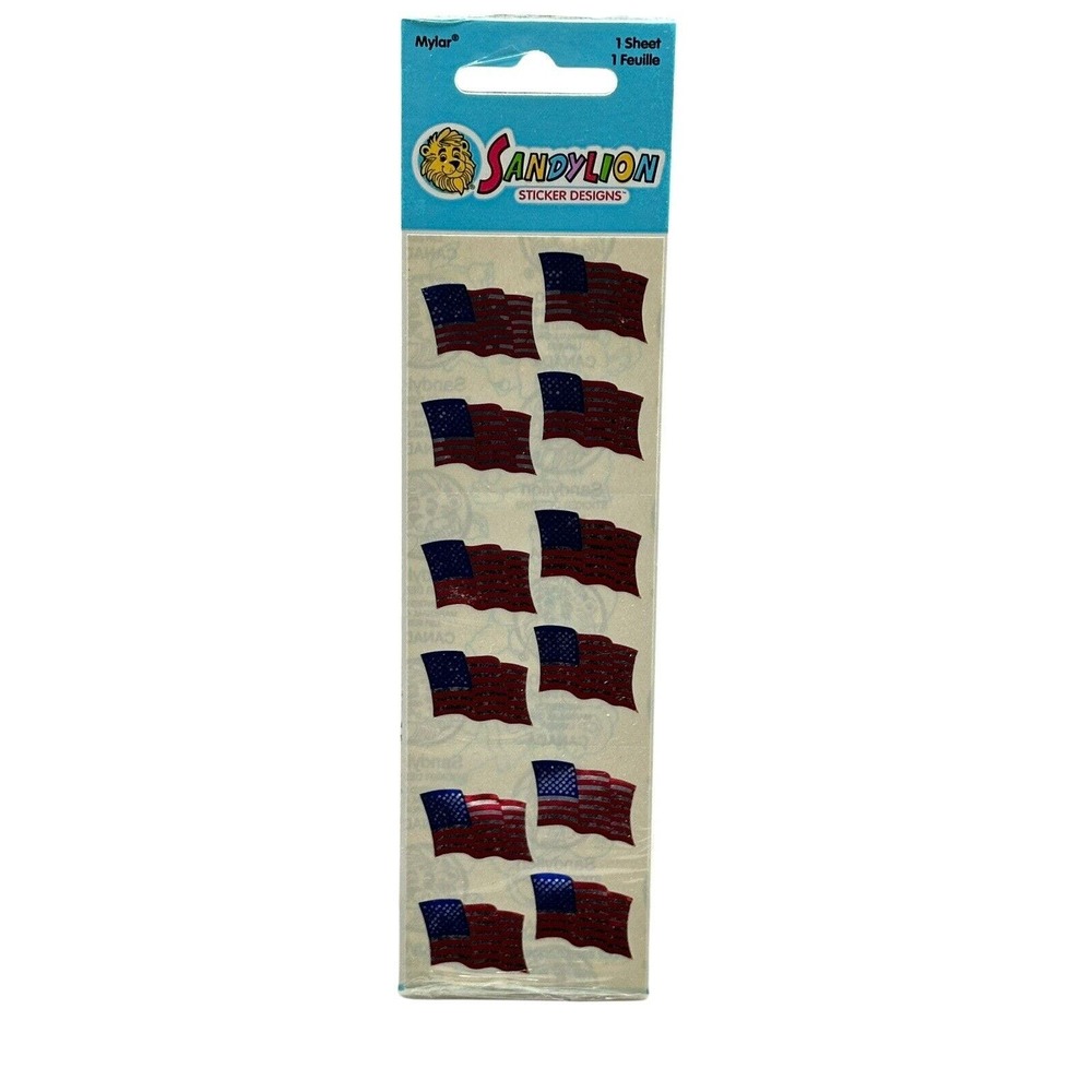 (1) Sealed Sheet Sandylion Sticker Mylar American Flag USA Independence VTG NOS‎